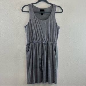 Cynthia Rowley Mini Dress Grey XS Linen Elastic Drawstring Waist Pockets Tank